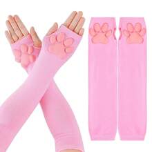 Nydotd Cat Paw Pad Mittens Gloves Kawaii Pink 3D Claw Fingerless Cute Cat Cosplay Gloves Sleeve For Girls Party{"Color_name":"Pink","Size_name":"Long"} - Hồng - Xem 4