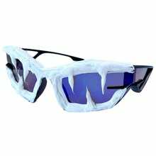 1 Piece Futuristic Technology Sunglasses Y2K Runway Party Sunglasses Personality Shark Teeth Glasses Suitable For Men And Women For Daily Commuting, Going Out With Friends, Vacation, Evening Party, Christmas Party, Great Gift For Yourself And Friends - 亮黑紅片 - 查看 4