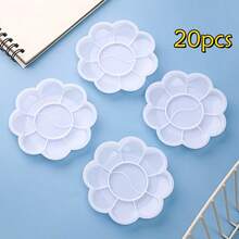 20/35/50pcs Mini Flower Shaped Plastic Painting Palettes - Art Oil Painting Trays For Watercolor, Acrylic And Oil Painting Mediums - White - View 13