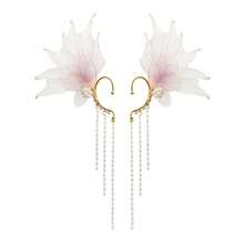 Stunning Mermaid Elf Ear Cuffs With Pearl Tassel, Non Piercing Elven Wrap Clip On Earring For Anime Cosplay Costumes, Halloween Mermaid Accessories Women Men{"Color_name":"LightPurple","Size_name":"OneSize"} - 淺紫色 - 查看 1