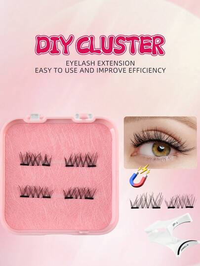 2对磁性假睫毛，自然妆效，可重复使用，配有睫毛辅助器，多种款式，适合日常佩戴，无需胶水，易于佩戴和卸除，适合工作、学习、旅行、聚会等各种场合。