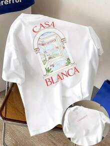 Camiseta gráfica azul claro para hombres Casa Blanca - Impresión artística de y paisaje, poliéster ligero, camiseta de verano de manga corta de ajuste regular, lavable aáquina, ropa casual, impresión elegante, ajuste cómodo, estilo streetwear - Blanco - Ver 12