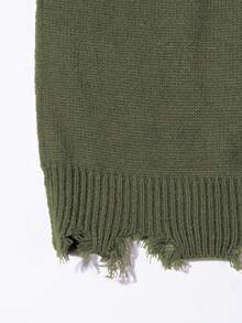 Autumn/Winter Unisex Street Style Minimalist Long Sleeve Crew Neck Pullover Sweater With Fringe & Distressed Details, Loose & Comfortable