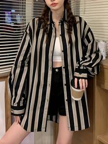 条纹印花休闲纽扣长袖衬衫 - 彩色 - 查看 6
