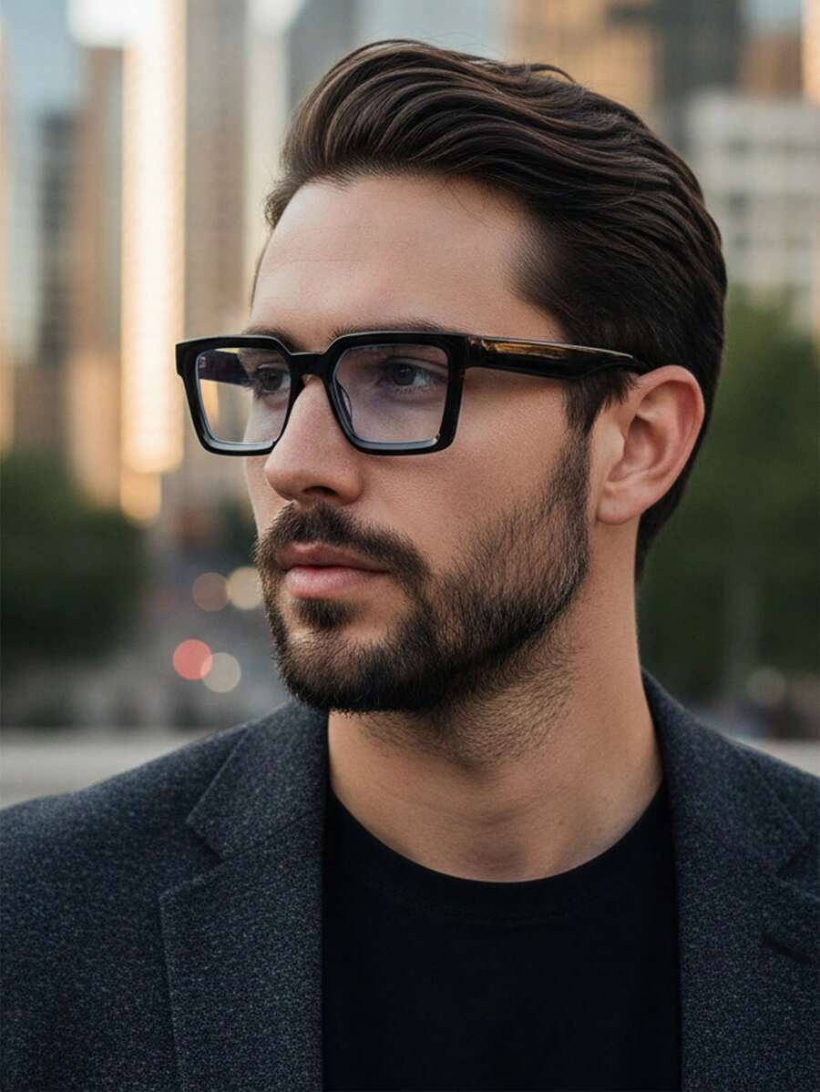 Men's Square Frame Blue Light Blocking Glasses, Suitable For Casual, Office And Party Accessories - 彩色 - 查看 1