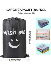 Sac à linge de voyage extra large, sac de rangement pour vêtements avec cordon de serrage, sac à linge de voyage robuste, panier à linge facile à installer, essentiels de voyage, 4 couleurs disponibles, motif clair, fermeture à cordon, résistant aux déchirures et en polyester de haute qualité, pliable, convient pour les voyages, les dortoirs, les croisières, le rangement, le sac à linge, le sac de rangement