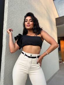 Mon Jeans Pants Without Lycra Women's High Waist Pants Feminine Fashion - Damasco com cinto - 查看 4