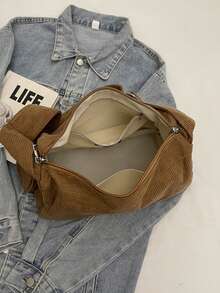 1pc, Versatile Fashion, Niche Design, Shoulder Messenger Bag, Solid Corduroy Fabric Labeling With Hanging Small Bag Decoration, Adjustable Shoulder Strap, Multi-Color Optional Square Bag, Suitable For Ladies' Daily Commuting And Shopping Occasions.