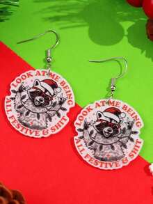 1 Pair Cute & Creative Unique Christmas Raccoon Earrings, Suitable For Holiday Parties And Daily Wear, Women Jewelry