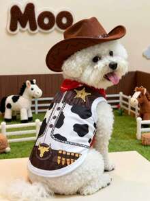 LUCKIE LABO 1pc Multi-Color Cute Cowboy/Western Pattern Pet Vest, Anti-Flea, Reduce Shedding, Insulation, Breathable For Indoor & Outdoor Use, Cat/Dog - Multicolor - View 2