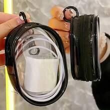 1 pieza Bolsa de almacenamiento con cremallera transparente en blanco y negro + 1 pieza de gancho, se puede llevar y colgar en la bolsa, adecuado para auriculares, estuche de carga, llavero, anillos, bolsa de accesorios de viaje transparente