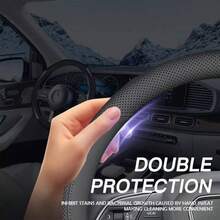 Funda para Volante en Forma de D, Funda para Volante de Coche, 15 Pulgadas, Transpirable, Antideslizante, con 1 pcs Toallas de Limpieza de Microfibra A - B - Ver 1