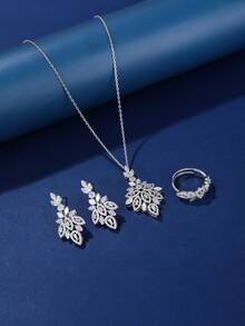 4 Stücke Schmuckset aus Kupferlegierung mit modischen Dekor und Multi-Zirkonia Muscheln, geeignet als Geschenk für den täglichen und Urlaubsgebrauch von Frauen