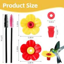 24 Pieces Hummingbird Feeders Replacement Flowers Pet Bird Feeder Replacement Feeding Ports With 2 Cleaning Brushes For Outdoor Hanging Feeders Red+Yellow