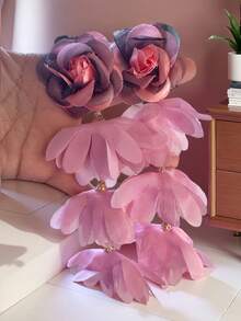 1 par de pendientes de borla con flor de rosa de chifón vintage exagerada y elegante, hechos a mano, adecuados para uso diario, fiestas y vacaciones