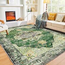 Soft Neutral Area Rugs 5x7, Washable Rug With Non Slip Backing, 5 X 7 Faux Cashmere Low-Pile Carpet, Cream White & Blue & Light Brown,  2025 Design - Green & Yellow - View 10