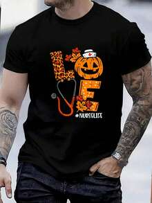 100% Cotton Leopard Pumpkin Nurse Halloween Costume Fall Scrub Top Women T-Shirt - Men Relaxed Fit Clothing For All Seasons - Black - View 1