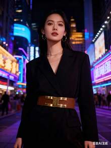 6cm Wide Elastic Belt With Alloy Buckle][ - Camel - View 1