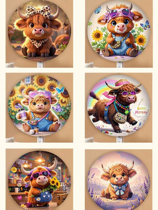 1 pieza, Funda protectora de ventilador de pie con diseño lindo de vaca de las tierras altas y girasol, Funda antipolvo decorativa para el hogar, Diseño personalizado, Tela duradera