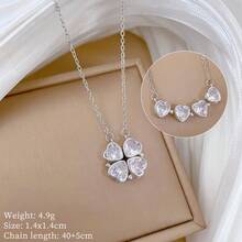 1 件心连心不锈钢项链，不褪色铜全水钻项链，女士三叶草百搭颈链，情侣礼物珠宝 - 項鍊 - 查看 9