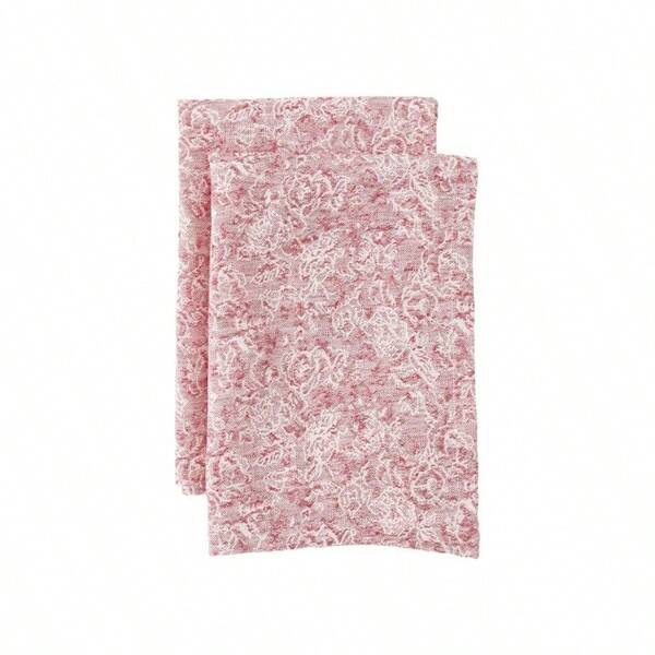 Linen Cotton Kitchen Towels, Set Of 2 Jacquard Decorative Tea Towels, 23.6x 17. Inches Absorbent Quick Dry Dish Hand Bar Towels, Red