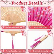 1 Piece Pink Folding Handheld Fan, Vintage Style Hand Fan With Tassel Photo Props Japanese Retro Style Folding Fan With Frame Decoration Parties - Hồng - Xem 3
