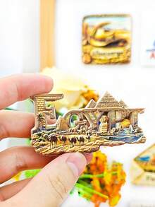 1個3D地球旅行冰箱磁鐵，包含金字塔、極光、比薩斜塔、山脈等世界地標，強磁性Ins風，旅行紀念品居家裝飾創意禮物 - 彩色 - 查看 8