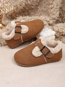 2024秋冬新款儿童绒面冬鞋纯色加绒韩版男童女童鞋 - 杏色 - 查看 4