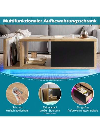 Multifunctional Retro Sideboard Roomdivider Integrated LED Lighting Zeitloses Holz Metal Mit Cleverem Stauraum Für Individuall Dimmbares Wohlfühl Ambiente view 3