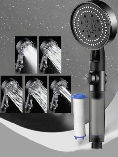 Upgraded Shower Head With Pressure Booster & Filter, 5-Setting Handheld Shower Head For Bathroom, Hot Water Heater, Shower Spa