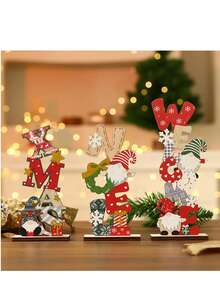 3件套木制圣诞装饰品 | 圣诞老人、雪人、驯鹿，色彩缤纷的艺术设计 | 传递节日祝福 | 无需电池，无需羽毛，桌面摆件，节日装饰，圣诞家居礼物，圣诞装饰品 - 彩色 - 查看 3