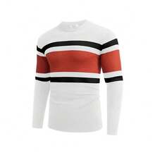 Men's Crew Neck Sweater Slim Fit Lightweight Sweatshirts Knitted Pullover For Casual Or Dressy Wear - 白色/鐵鏽紅色 - 查看 6