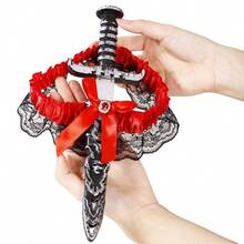 2 Pcs Pirate Sword With Lace Bow Womens Pirate Costume Toy Sword With Thigh Garter Pirate Costume Women Pirate Accessories{"Color_name":"Red-Grey"} - Đỏ xám - Xem 3