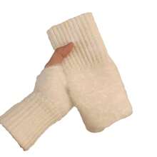 1 Pair Of Mink Soft Winter Half-Finger Gloves For Women Warm Luxury Pure White Plush Knitted Fingerless Gloves Wrist Gloves For Writing, Class And Work