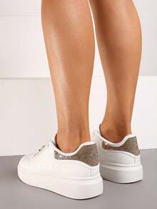 Funkelnde Plateau-Sneaker Damen Lässig Sommer Strand - Gold - Übersicht 4