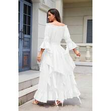Renaissance Dress Women Victorian Medieval Gothic Witch Fairy Wedding Beige Off Shoulder Puff Sleeve Ruffle Dresses{"Color_name":"03-White","Size_name":"XX-Large/3X-Large"} - 03-白色 - 查看 6