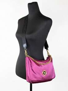 Versace Small Dahlia Nylon Fabric Medusa Pendant Crossbody Shoulder Purse Bag - 酒紅色 - 查看 2