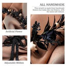 MOSTORY Black Elf Flower Crown - Gothic Floral Headpiece Headband Dark Fairy Circlet Medieval Accessory For Halloween Renaissance Renfaire Cosplay{"Color_name":"Black-Flower"} - Hoa đen - Xem 4