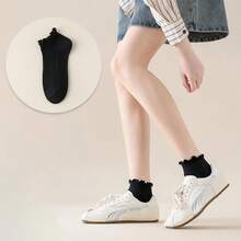 Mcool Mary Womens Ankle Ruffle Socks Casual Cotton Frilly Breathable Cute Knit Lettuce Trim No Show Socks 6 Pack{"Color_name":"6pairs(Black)","Size_name":"5-9"} - 多色6 - 查看 10