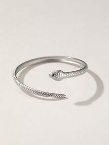 1pc Elegant Luxury Minimalist Design Stainless Steel Snake Texture Adjustable Bangle Bracelet, Suitable For Daily Wear, Gatherings, Parties And Any Occasion