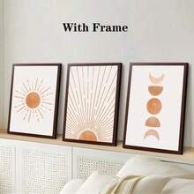 3 PIEZAS Impresiones artísticas decorativas en lienzo con fases del sol y la luna - Marco de madera opcional Decoración de pared abstracta retro, adecuada para familias modernas, bohemias y minimalistas, salas de estar, dormitorios, oficinas, bares - Conjunto de pósteres en lienzo sin marco vibrantes - Multicolor - Ver 20