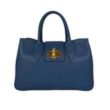 Genuine Hammered Leather Handbag With Removable Shoulder Strap – Dafne Model | Made In Italy - Blu - View 9