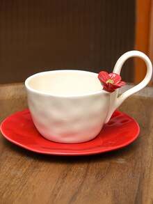 1 Juego de taza y platillo con flores hechas a mano de forma creativa, adecuado para el hogar, la cocina, el comedor, la sala de estar, regalos, ideal para té, café, leche, jugo, bodas, cumpleaños