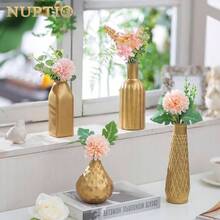 - Jarrn de vidrio dorado de 8 jarrones pequeos para flores a granel, botellas clsico para centros de mesa de boda para decoracin de mesas, decoracin decorativa para centro de mesa del hogar - 4 + Dorado - Ver 4