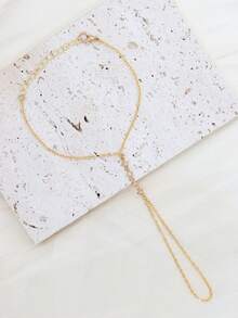 1 Bộ vòng tay xích đeo ngón tay đính đá Cubic Zirconia lấp lánh thanh lịch, thích hợp cho trang phục hàng ngày của phụ nữ, tiệc đêm, tụ tập - Vàng - Xem 4