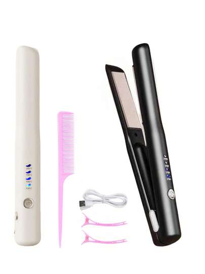 便携式无线直发器，陶瓷涂层，女士热风梳直发器，轻巧便携，Type-C充电接口，旅行必备，USB充电式直发器，二合一无线迷你便携式USB直发器/卷发器