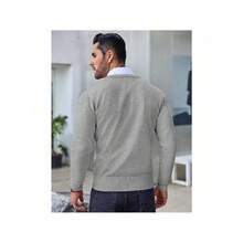 Men's Crew Neck Sweater Slim Fit Lightweight Sweatshirts Knitted Pullover For Casual Or Dressy Wear - 灰色菱形花紋 - 查看 3
