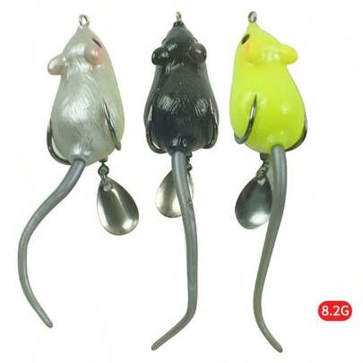Simulation Mouse Frog Fishing Lure With Double Barbed Hooks For Attracting Fishes, Suitable For Freshwater And Saltwater Fishing Scenarios, Ideal For Anglers Targeting Predatory FishesFishing Simulation Spinners, Mouse Frogs, Double Hooks With Barbs, Soft Baits
