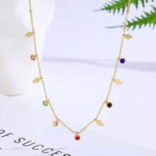 16/20 Inch Delicate Necklace Set, Lightweight Luxury Gold Color Necklace With Colorful Zirconia Stones, Everyday Wear Sophisticated Minimalist Design