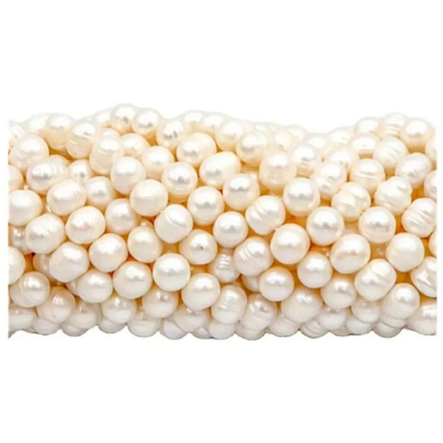 Perla Natural Cultivada de Río Redonda Irregular 1 Tira Ideal para Bisutería y Manualidades Diseño Sofisticado y Elegante - 8mm - Ver 1